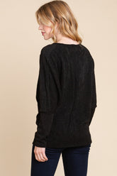 BOMBOM Women's Drop Shoulder Long Sleeve Rib Knit Top - Casual Chic